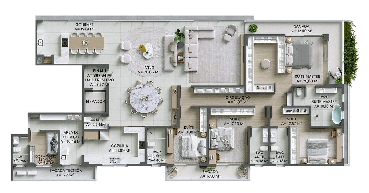 Planta do apartamento final 1 do Brava Concetto — 307,64 m²